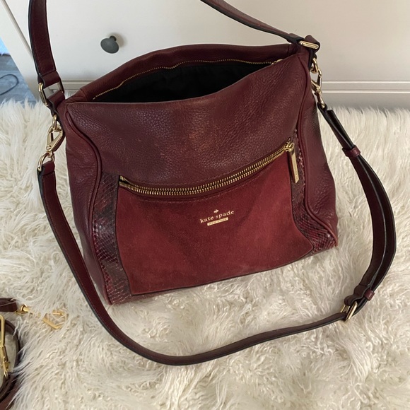 Kate Spade Maroon Handbag Crossbody Suede Leather - Picture 5 of 7